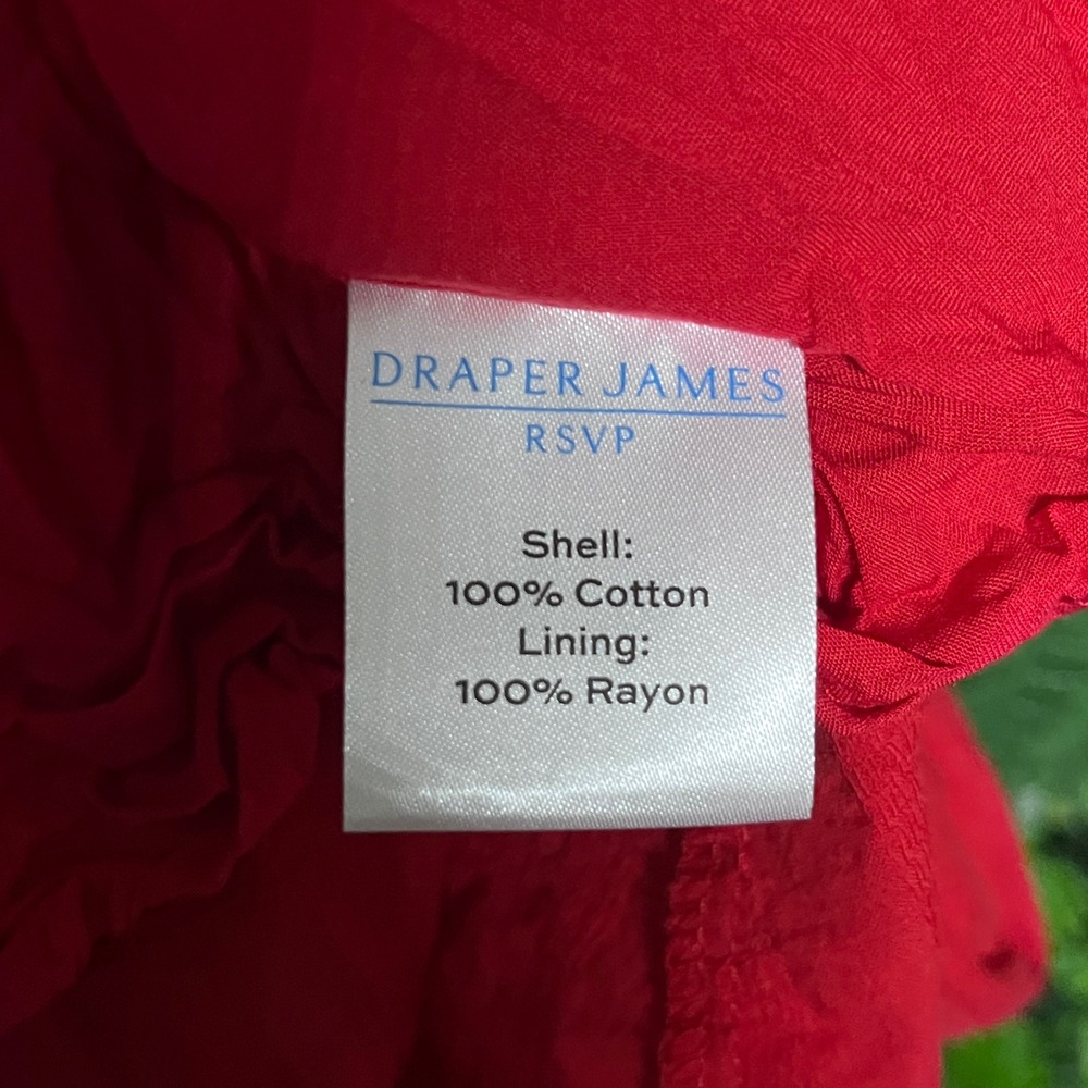 Draper James RSVP Dress Large Red Textured Hearts Tie Shoulder Smocked Midi 3844 - Picture 5 of 9